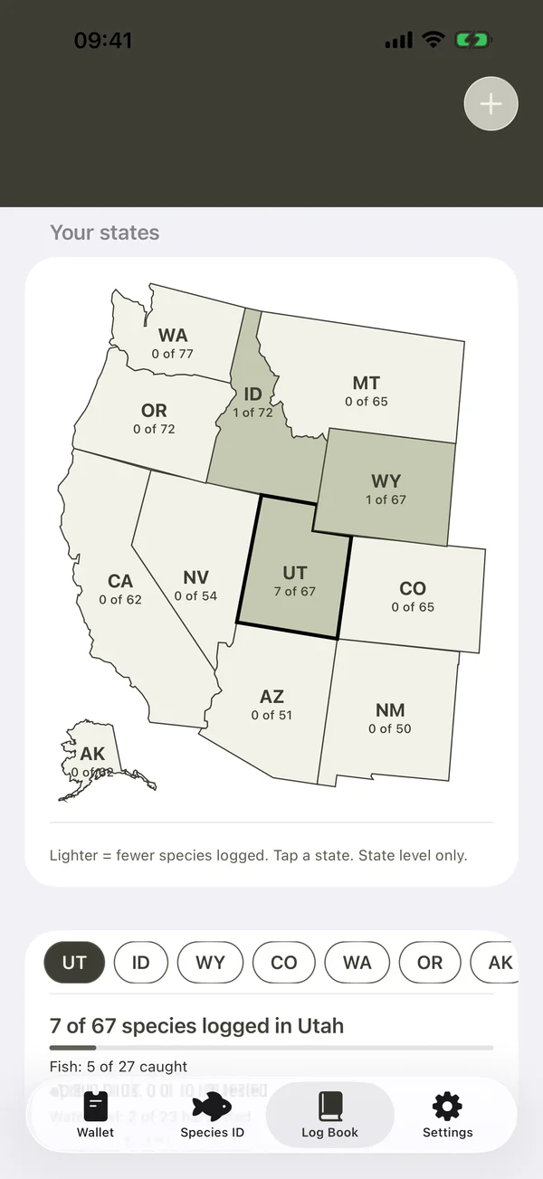 Log book state map and species progress